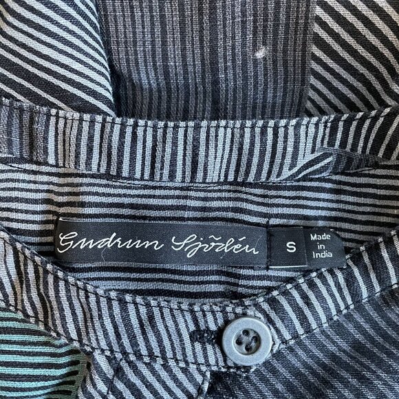 Gudrun Sjoden Black Green White Geometric Linen Print Button-Down Dress Size S - Picture 6 of 8